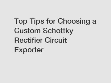 Top Tips for Choosing a Custom Schottky Rectifier Circuit Exporter