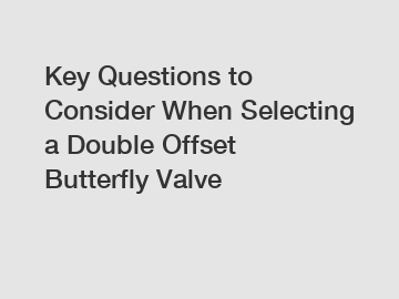 Key Questions to Consider When Selecting a Double Offset Butterfly Valve