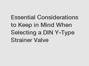 Essential Considerations to Keep in Mind When Selecting a DIN Y-Type Strainer Valve