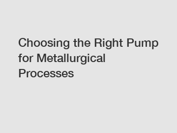 Choosing the Right Pump for Metallurgical Processes