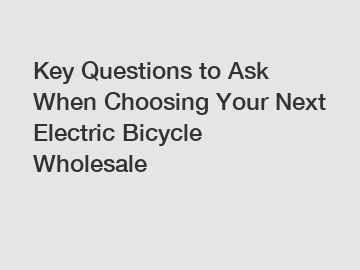 Key Questions to Ask When Choosing Your Next Electric Bicycle Wholesale