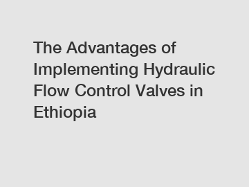 The Advantages of Implementing Hydraulic Flow Control Valves in Ethiopia