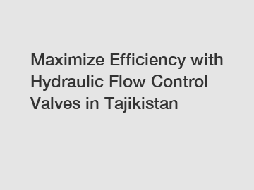 Maximize Efficiency with Hydraulic Flow Control Valves in Tajikistan
