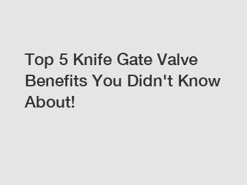 Top 5 Knife Gate Valve Benefits You Didn't Know About! Top 5 Knife Gate Valve Benefits You Didn't Know About!