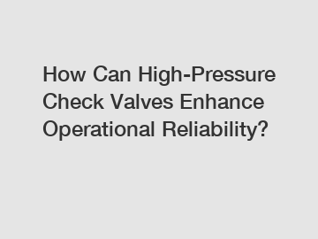 How Can High-Pressure Check Valves Enhance Operational Reliability?