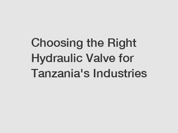 Choosing the Right Hydraulic Valve for Tanzania's Industries