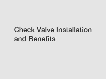 Check Valve Installation and Benefits