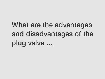 What are the advantages and disadvantages of the plug valve ...