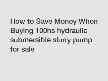 How to Save Money When Buying 100hs hydraulic submersible slurry pump for sale