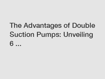 The Advantages of Double Suction Pumps: Unveiling 6 ...