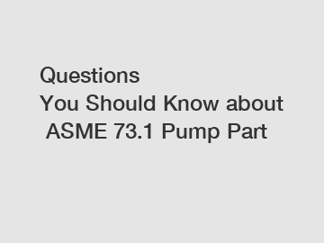 Questions You&nbsp;Should&nbsp;Know&nbsp;about&nbsp;ASME 73.1 Pump Part