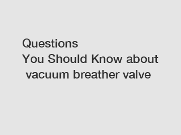 Questions You&nbsp;Should&nbsp;Know&nbsp;about&nbsp;vacuum breather valve
