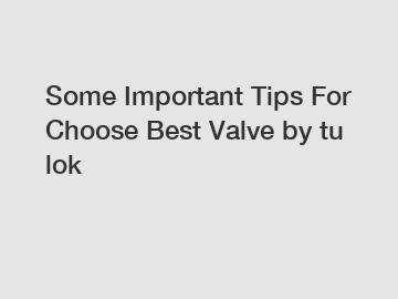 Some Important Tips For Choose Best Valve by tu lok