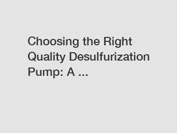 Choosing the Right Quality Desulfurization Pump: A ...