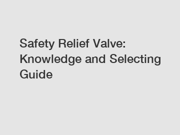 Safety Relief Valve: Knowledge and Selecting Guide