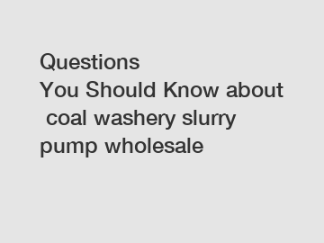 Questions You&nbsp;Should&nbsp;Know&nbsp;about&nbsp;coal washery slurry pump wholesale
