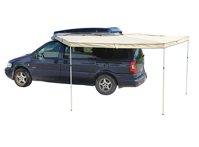 What are the advantages of using a car side awning during camping and outdoor activities?