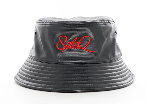 Custom Black Leather Bucket Hat.webp