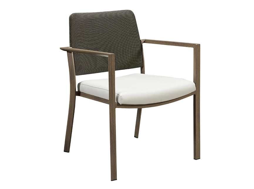 Can metal wood grain chair be used outdoors?